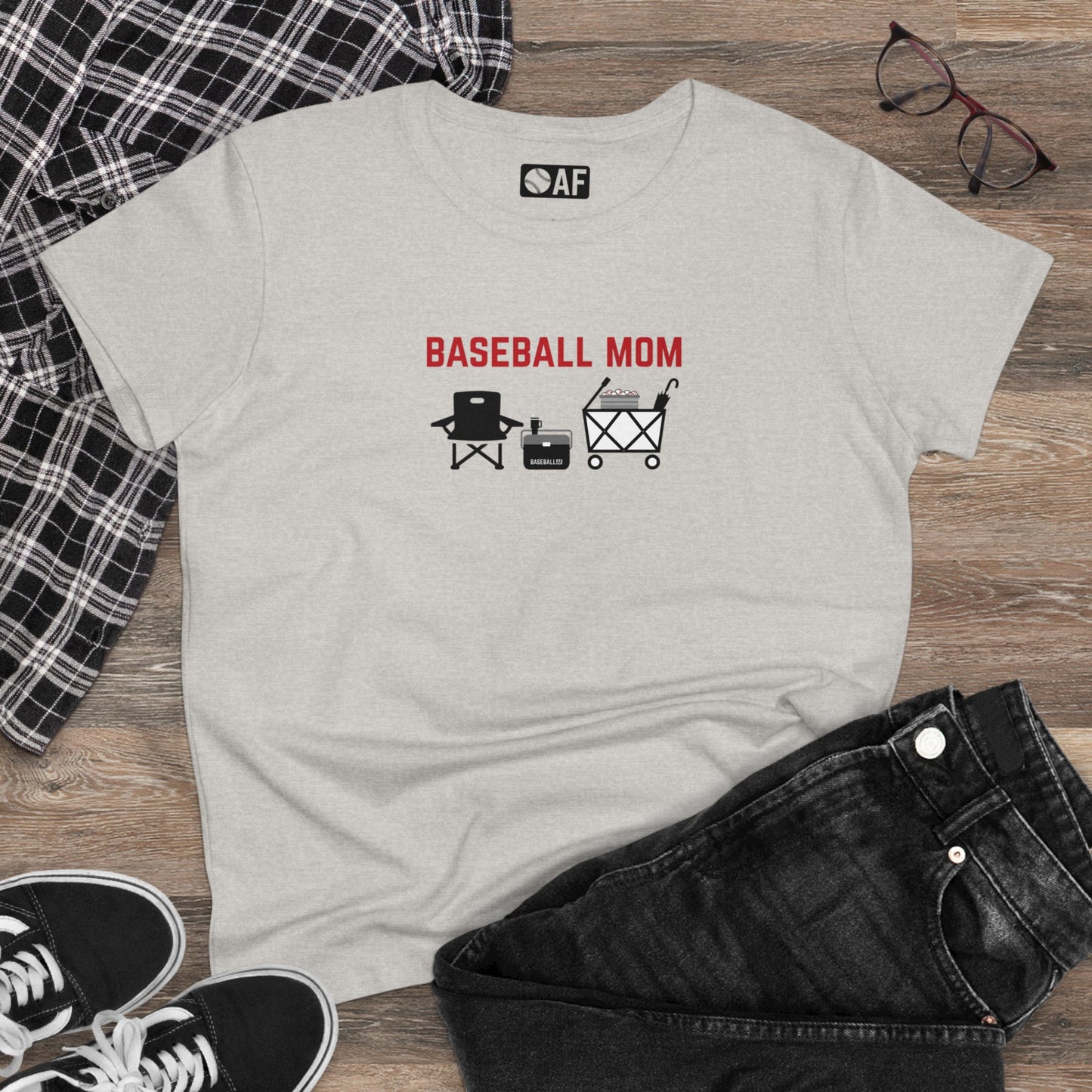 Baseball Mom (wagon) : : Women's Tee